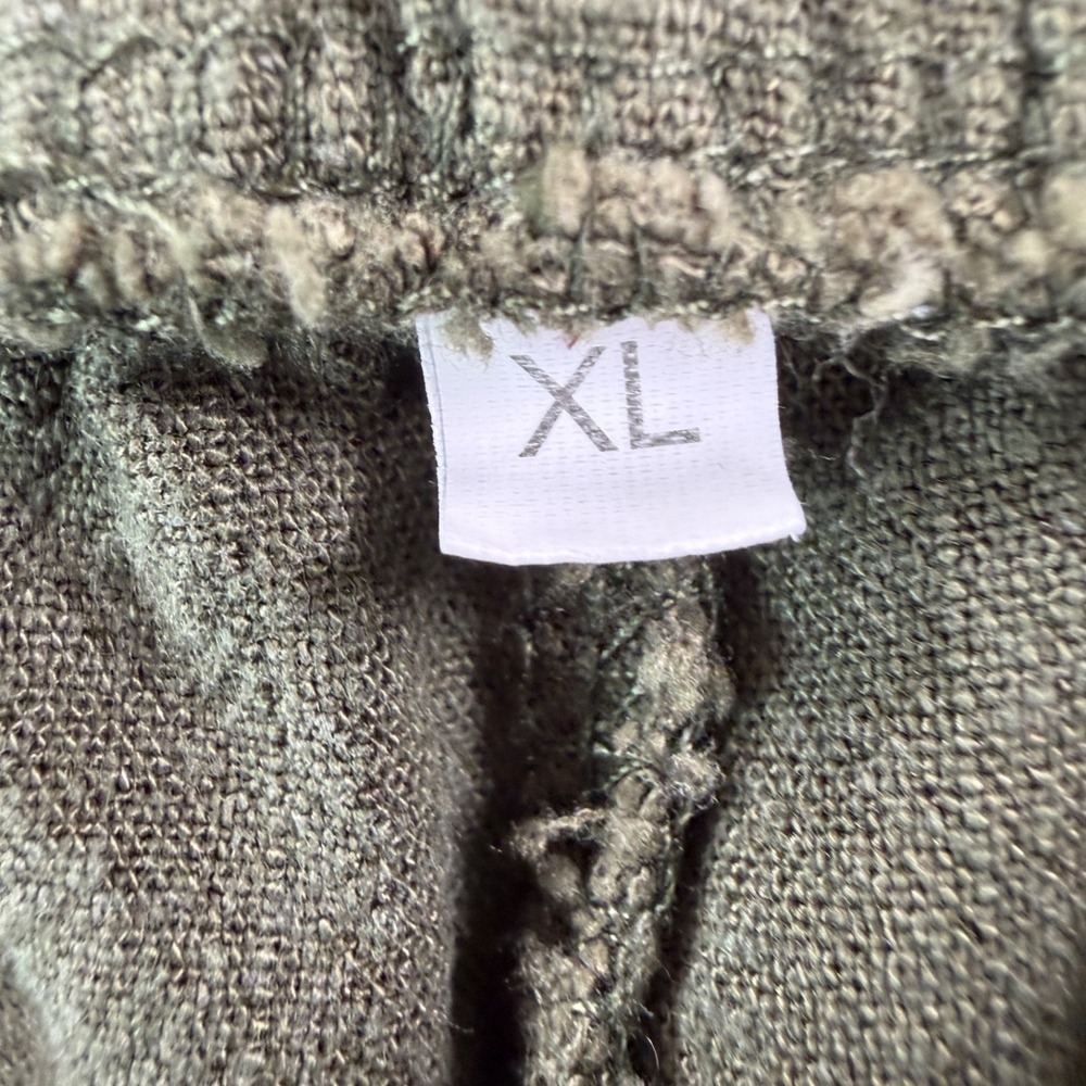 Women Linen Blend Wide Leg Pants Olive Green Drawstring Elastic Waist Casual XL - Picture 7 of 11
